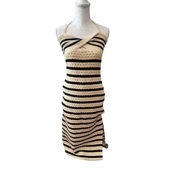 chinese dress ladies Black and White Striped Ruffle Sleeve Maxi Dress main image 0